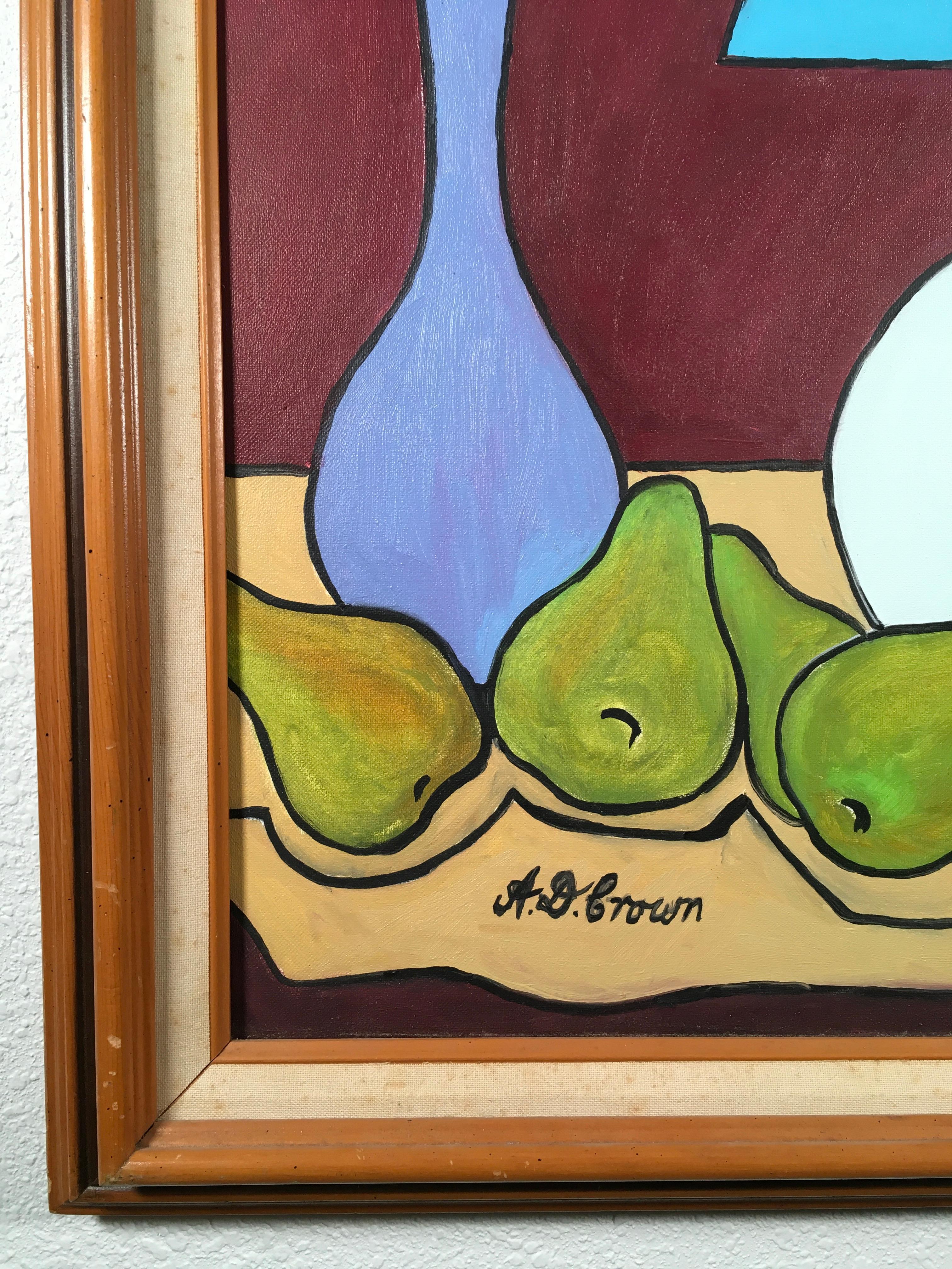 'Still Life with Lamp and Bartlett Pears', By David Crown, Acrylic on Canvas - Abstract Painting by David Crown 