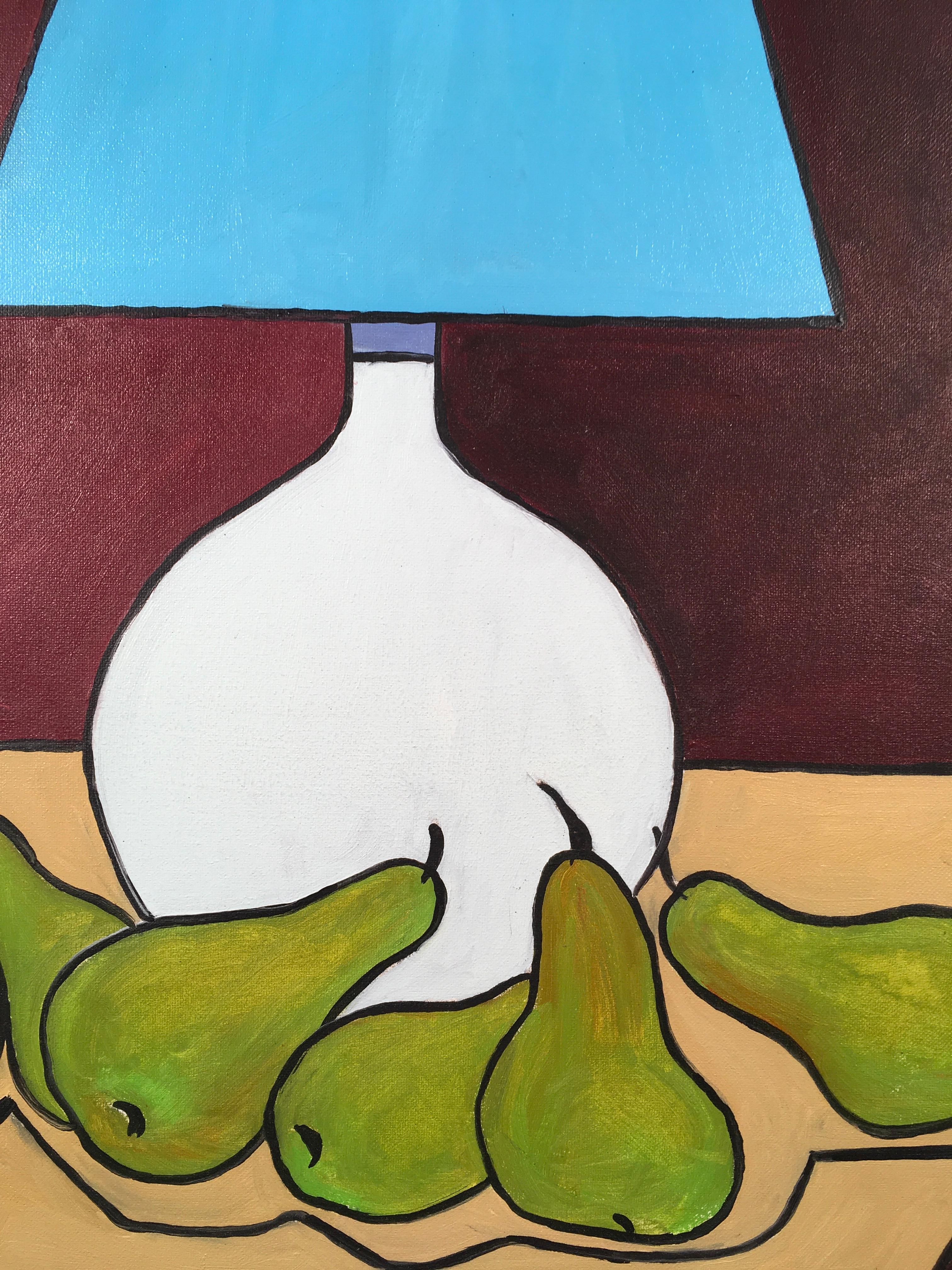 'Still Life with Lamp and Bartlett Pears', By David Crown, Acrylic on Canvas For Sale 1