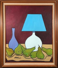 'Still Life with Lamp and Bartlett Pears', By David Crown, Acrylic on Canvas