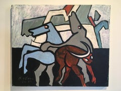'Untitled Abstract Horses and Cow', by David Crown, Oil on Canvas Painting