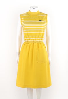 DAVID CRYSTAL LACOSTE c.1960's Yellow White Striped Knee Length Polo Sport Dress