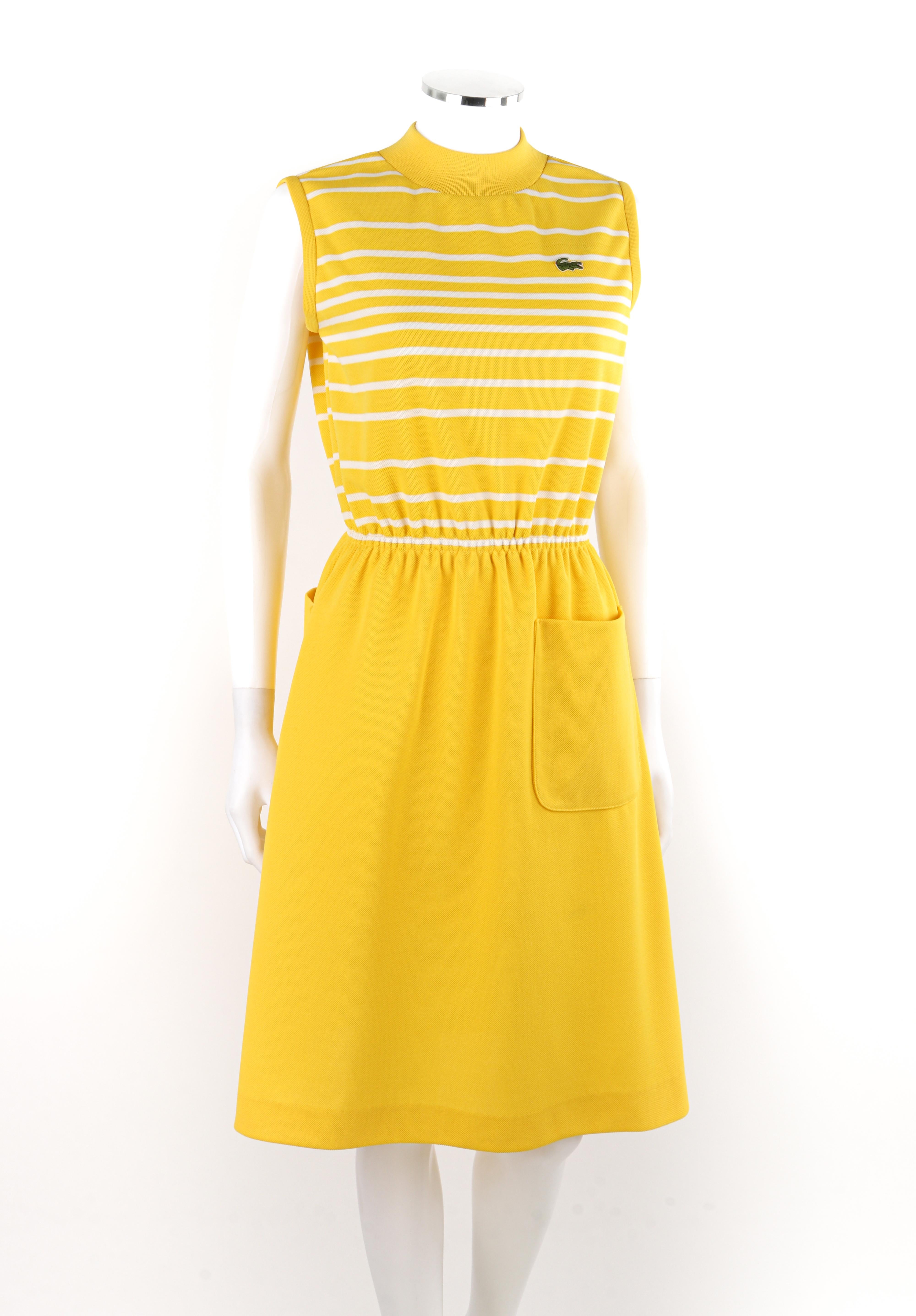 DAVID CRYSTAL LACOSTE um 1960 Gelbweiß gestreiftes knielanges Polo-Sportkleid Damen im Angebot