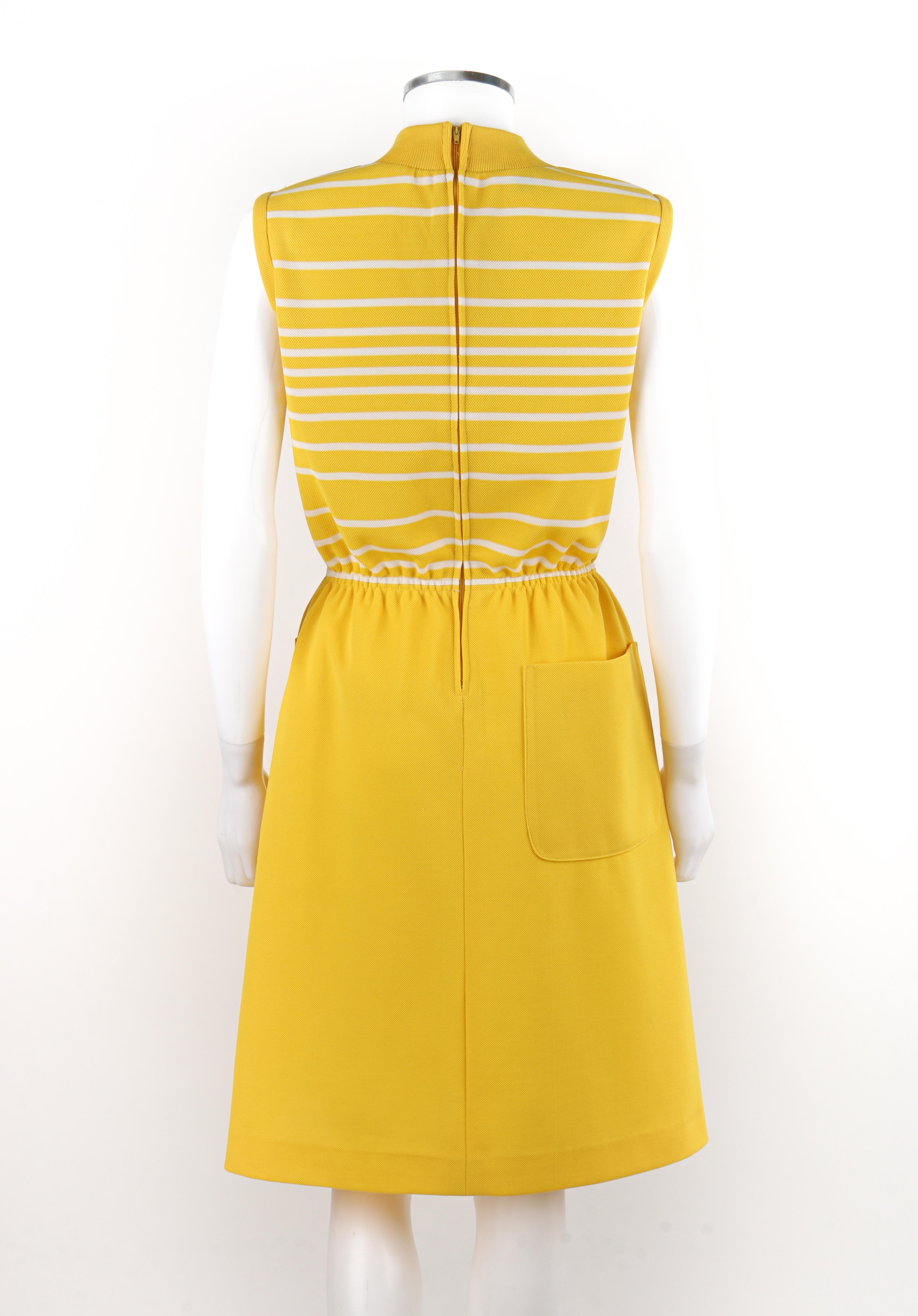 DAVID CRYSTAL LACOSTE c.1960's Yellow White Striped Knee Length Polo Sport Dress In Good Condition For Sale In Thiensville, WI