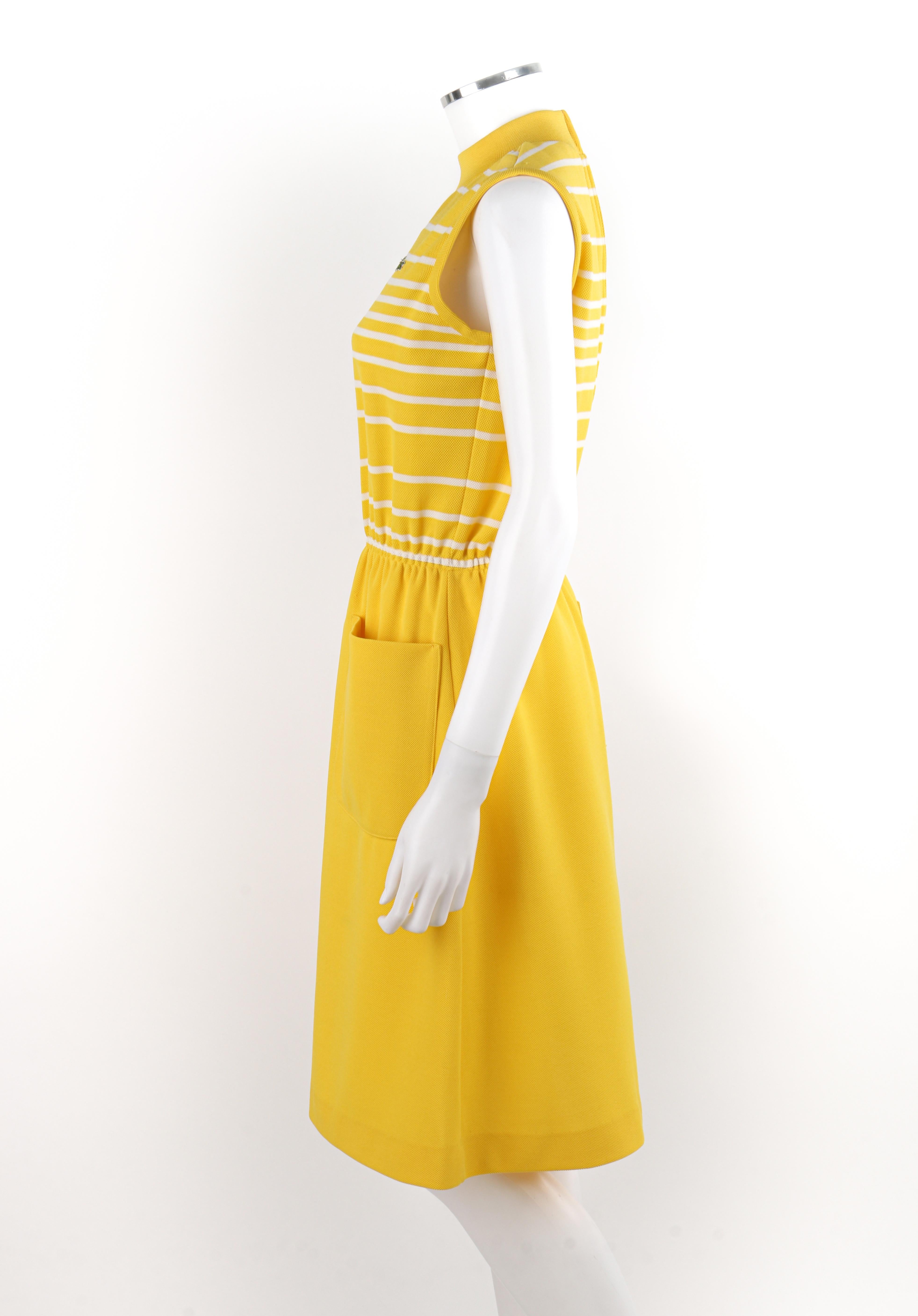 Women's DAVID CRYSTAL LACOSTE c.1960's Yellow White Striped Knee Length Polo Sport Dress For Sale