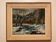 Retro Jackson New Hampshire Winter Scene, David Curtis Baker (1915-1999) listed artist