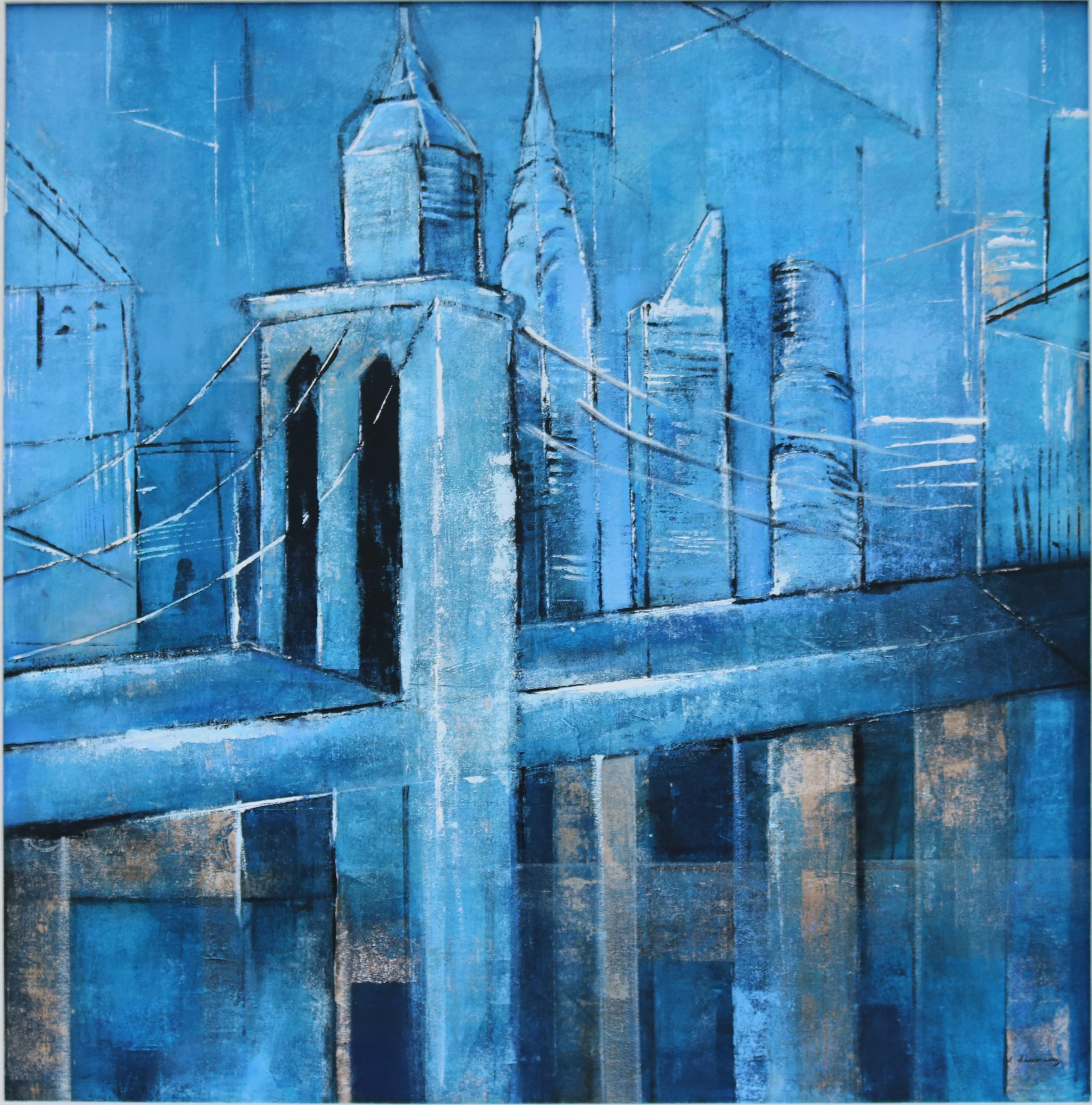 David Dauncey Zeitgenössische Stadtlandschaft Original-Acrylgemälde auf Leinwand Gerahmt (Moderne) im Angebot