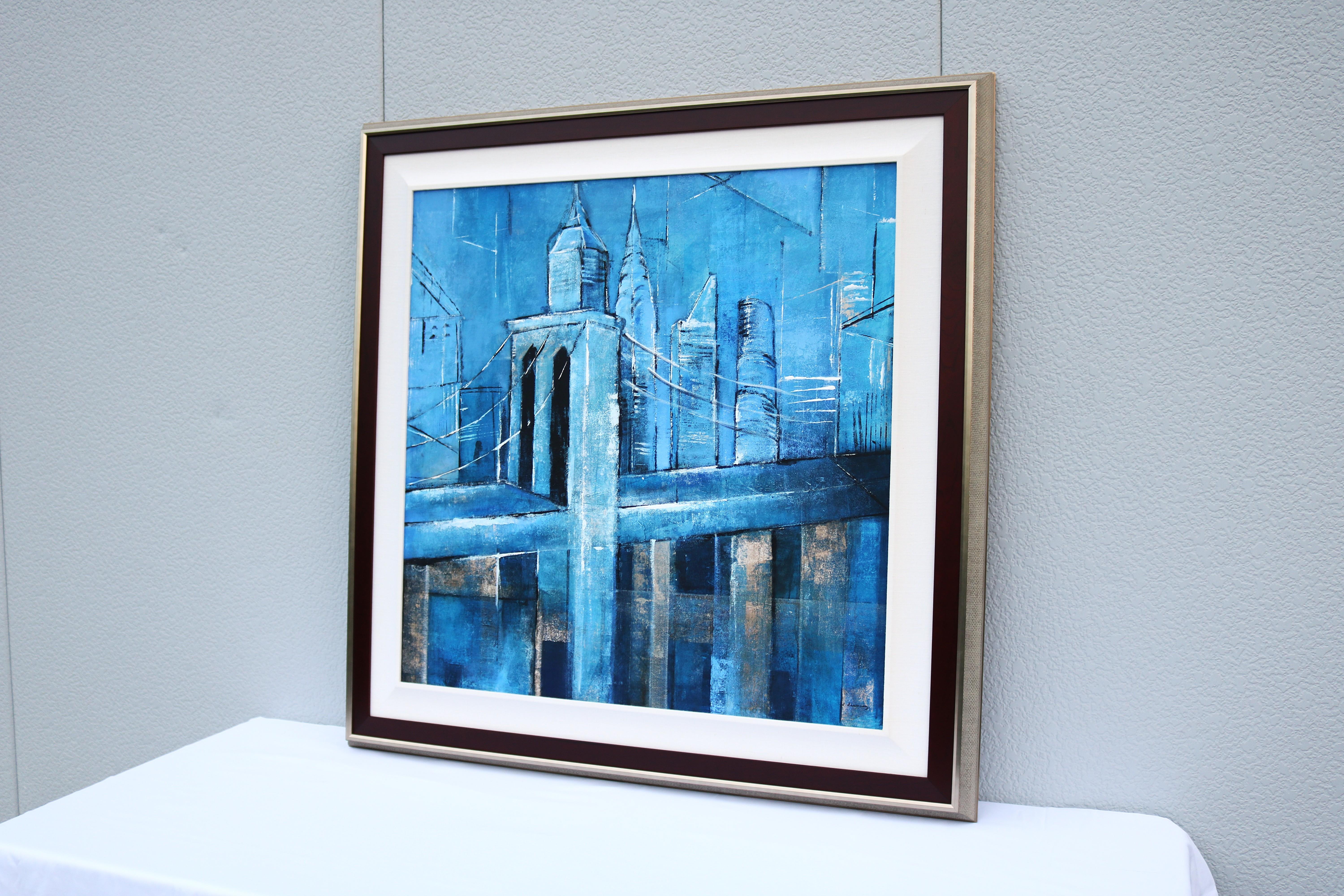David Dauncey Zeitgenössische Stadtlandschaft Original-Acrylgemälde auf Leinwand Gerahmt (amerikanisch) im Angebot