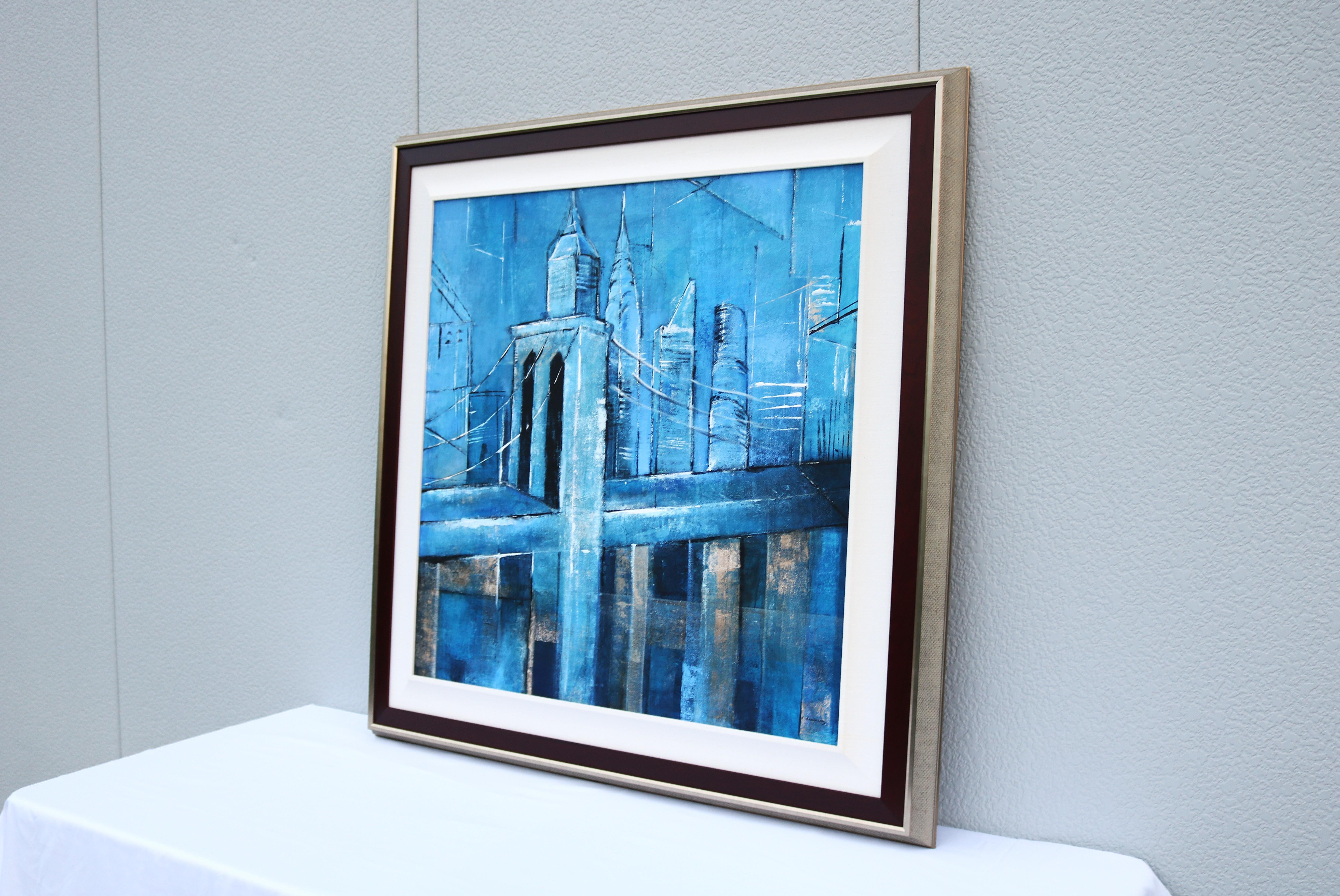 David Dauncey Zeitgenössische Stadtlandschaft Original-Acrylgemälde auf Leinwand Gerahmt (Handbemalt) im Angebot