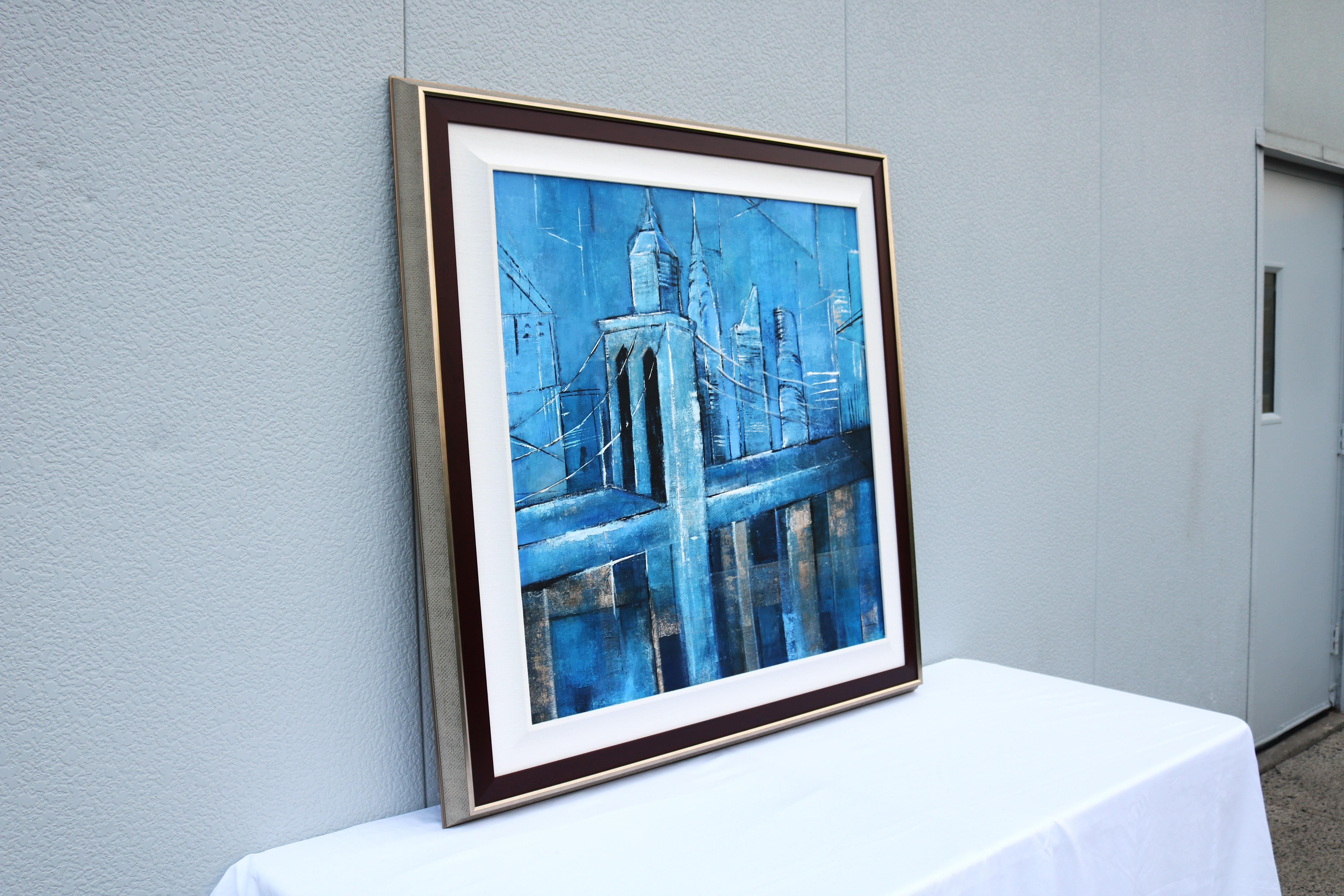 David Dauncey Zeitgenössische Stadtlandschaft Original-Acrylgemälde auf Leinwand Gerahmt im Angebot 1