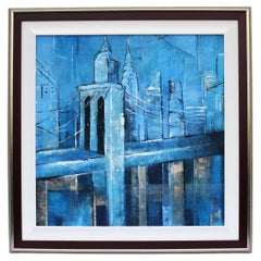 David Dauncey Contemporary Cityscape Original Acrylic Painting on Canvas Framed