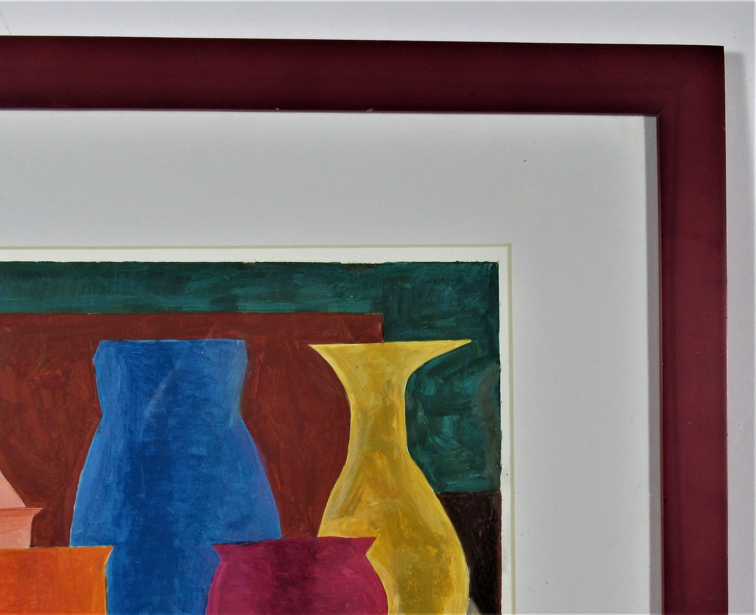 Artist:   David Fox (American, 1920-2011)
Title:   Still Life (Geometric Figure #1)
Year:   2003
Medium:	 Acrylic on paper
Paper:   Watercolor paper
Image size:   10 x 13 inches
Paper size:    10 x 13 inches
Signature:   Signed and dated lower right