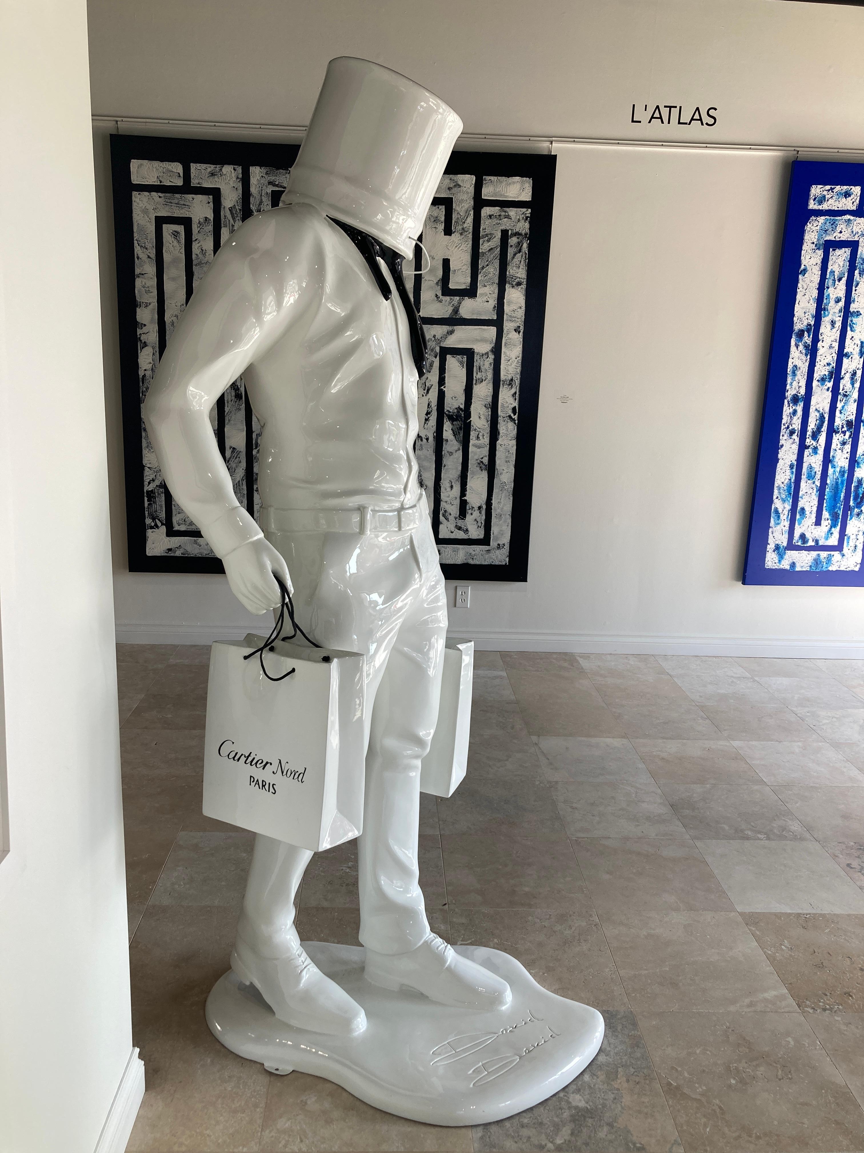 Shopping Man in Art - Blanc et Noir  - Contemporary Sculpture by David David