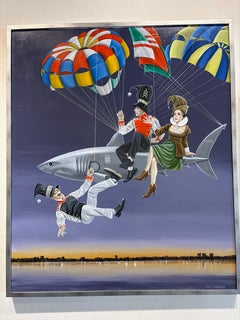 Sky Travelers Acrylic Painting, Symbolist Style, Framed, 2010-Now