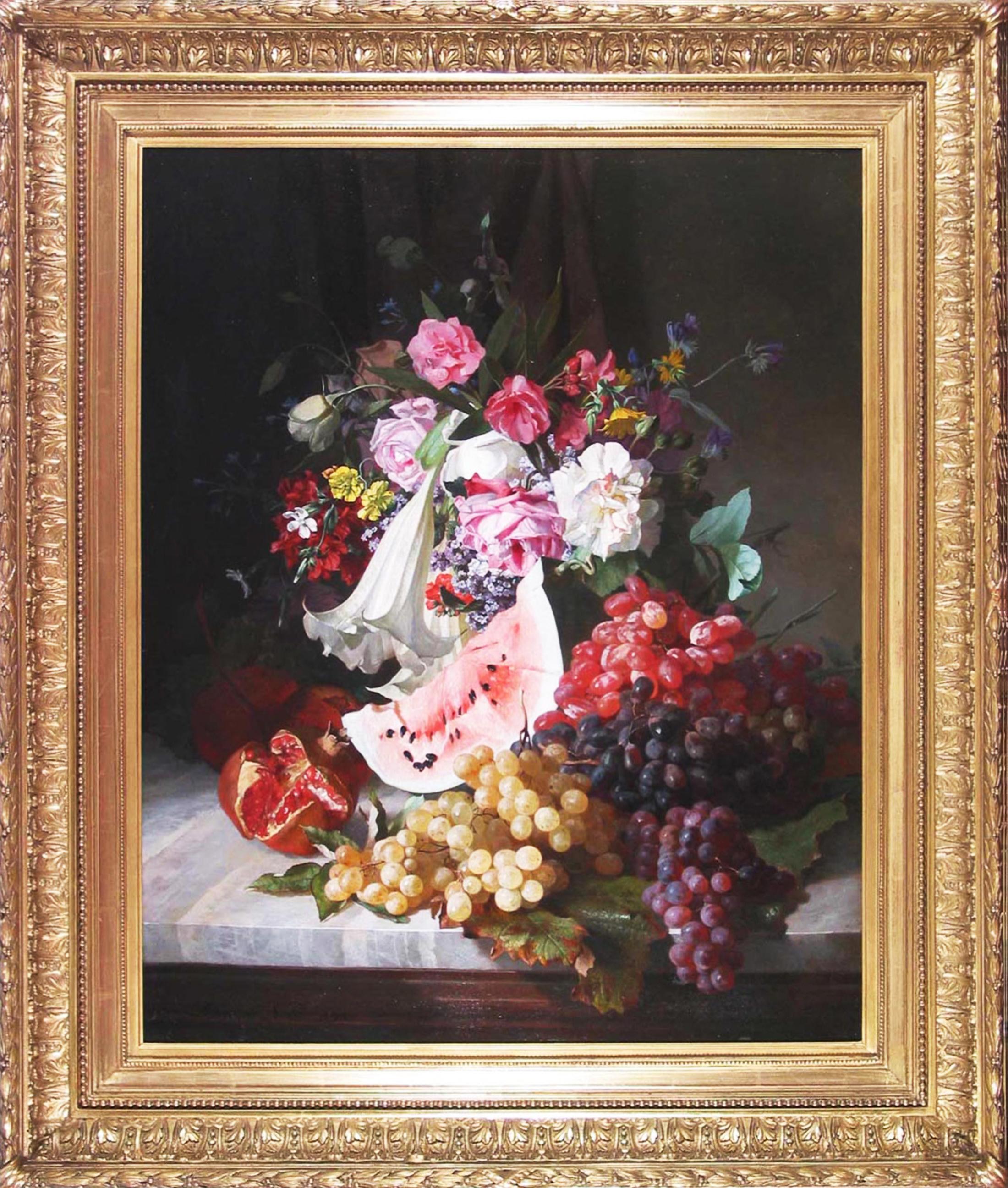 Still Life, Flowers and Fruit  - Painting by David de Noter