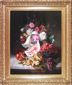 Antique Still Life, Flowers and Fruit 