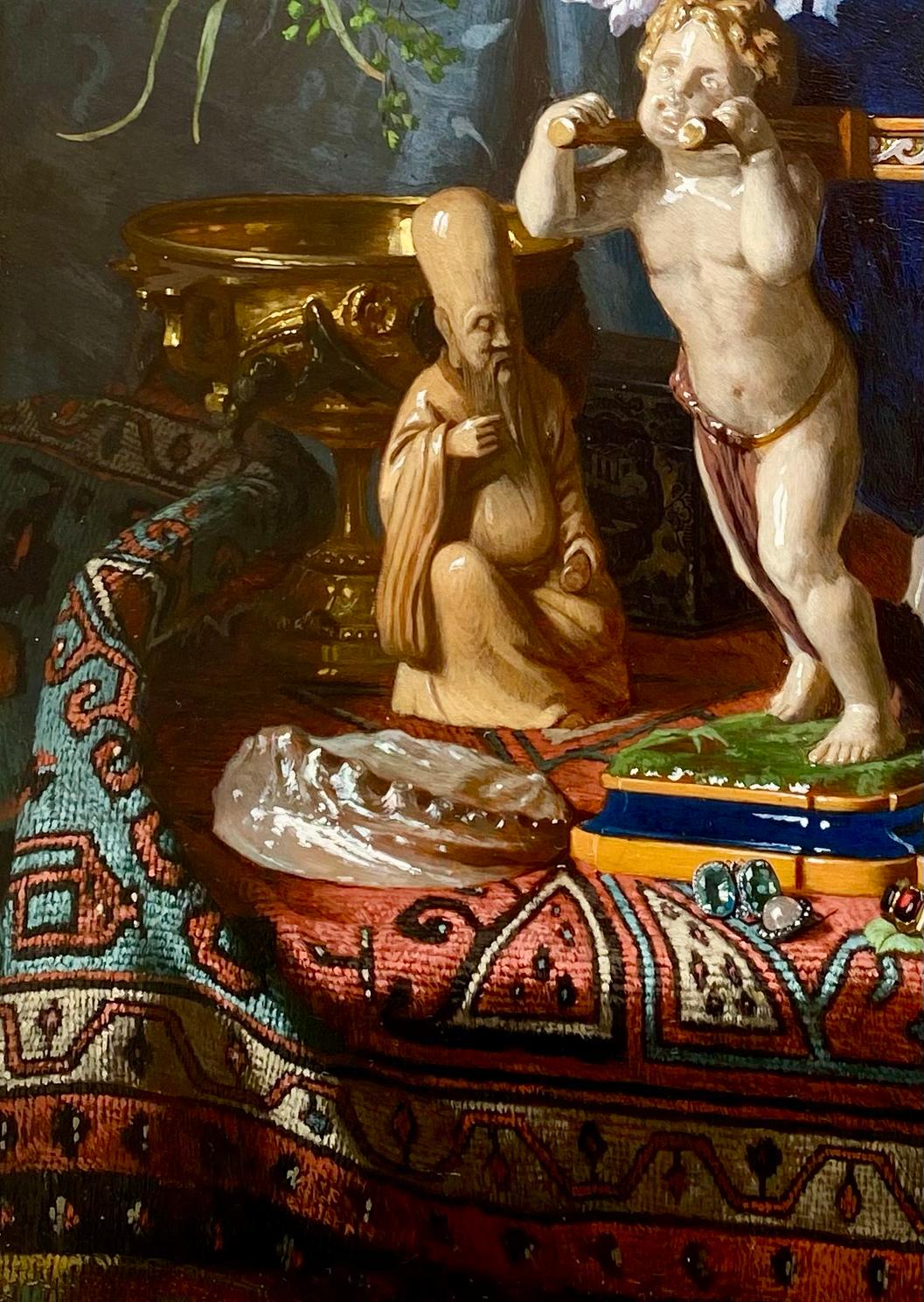 'Still Life with Flower Vase on a Table' by David De Noter (1818 – 1892) For Sale 1