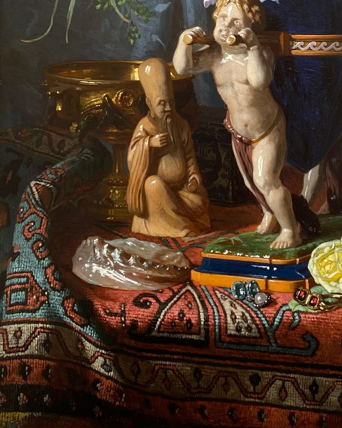 'Still Life with Flower Vase on a Table' by David De Noter (1818 – 1892) For Sale 2