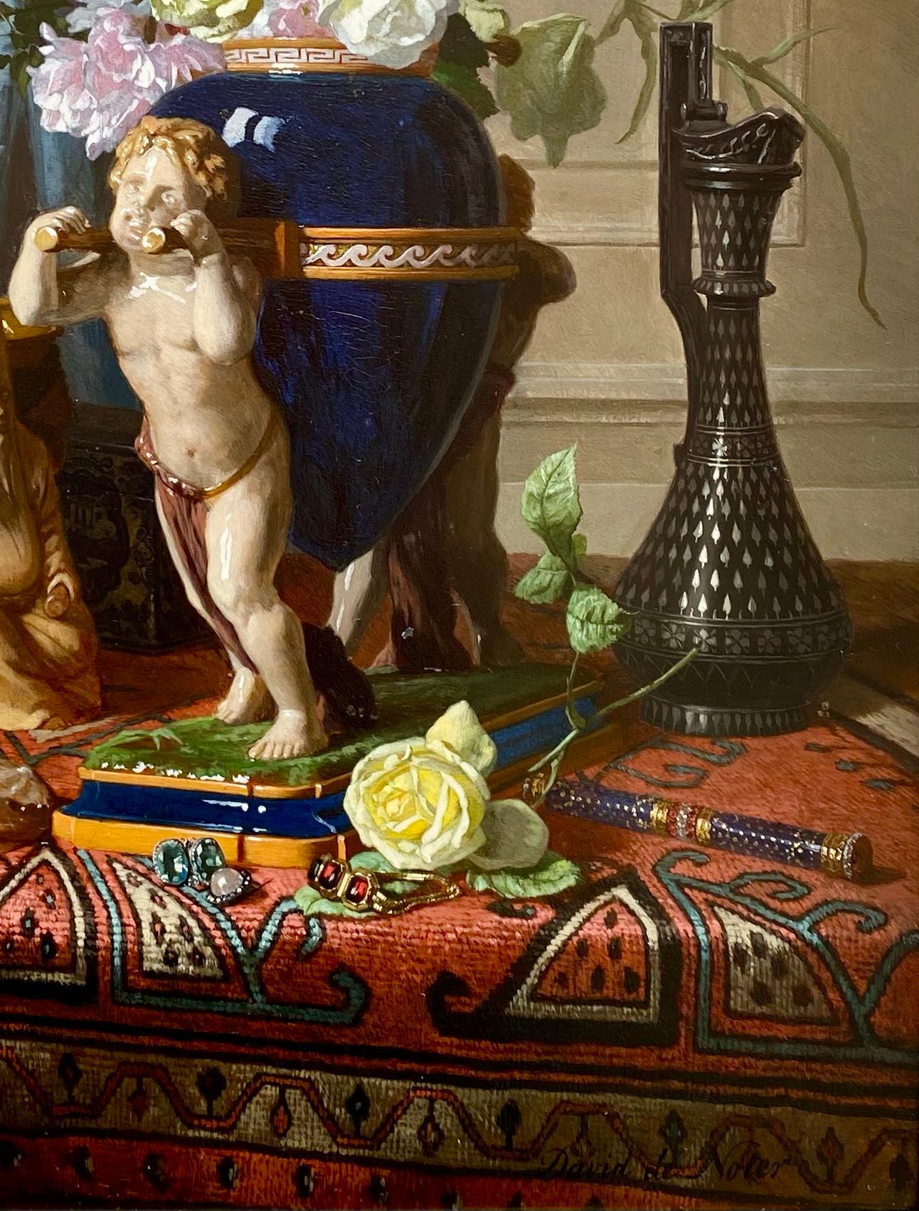 'Still Life with Flower Vase on a Table' by David De Noter (1818 – 1892) For Sale 4