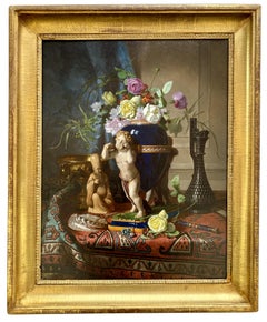 Bodegón con florero sobre una mesa" de David De Noter (1818 - 1892)