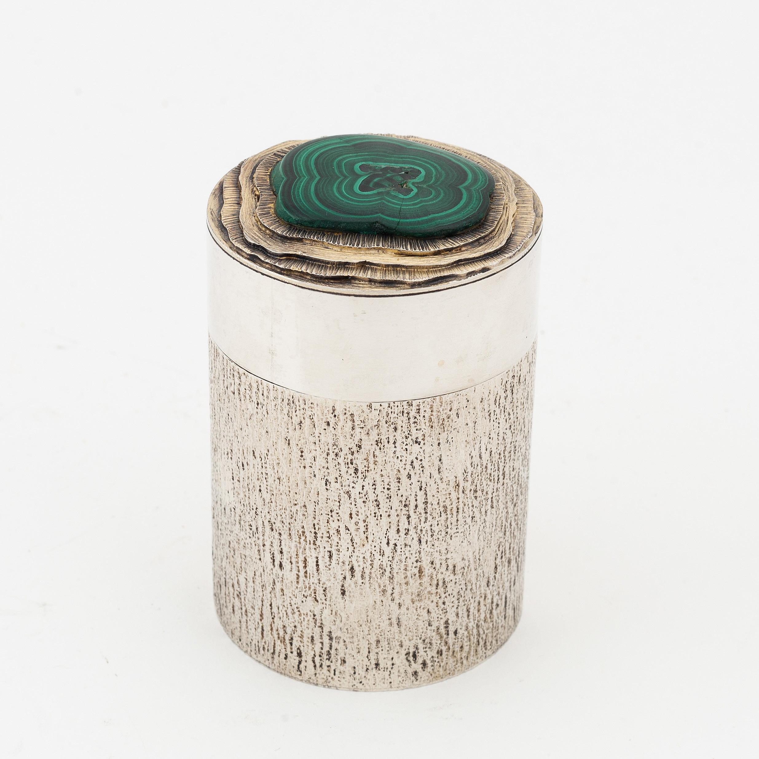 Mid-Century Modern David Deakin Silver and Malachite Box for Deakin & Francis England 1970 Signed For Sale