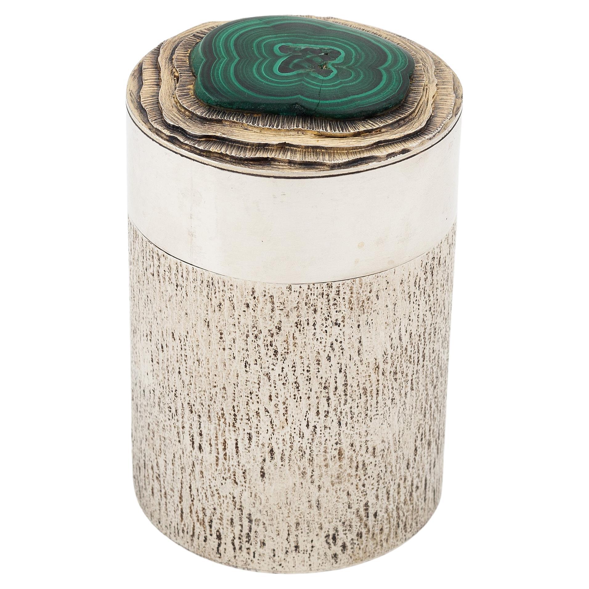 David Deakin Silver and Malachite Box for Deakin & Francis England 1970 Signed For Sale