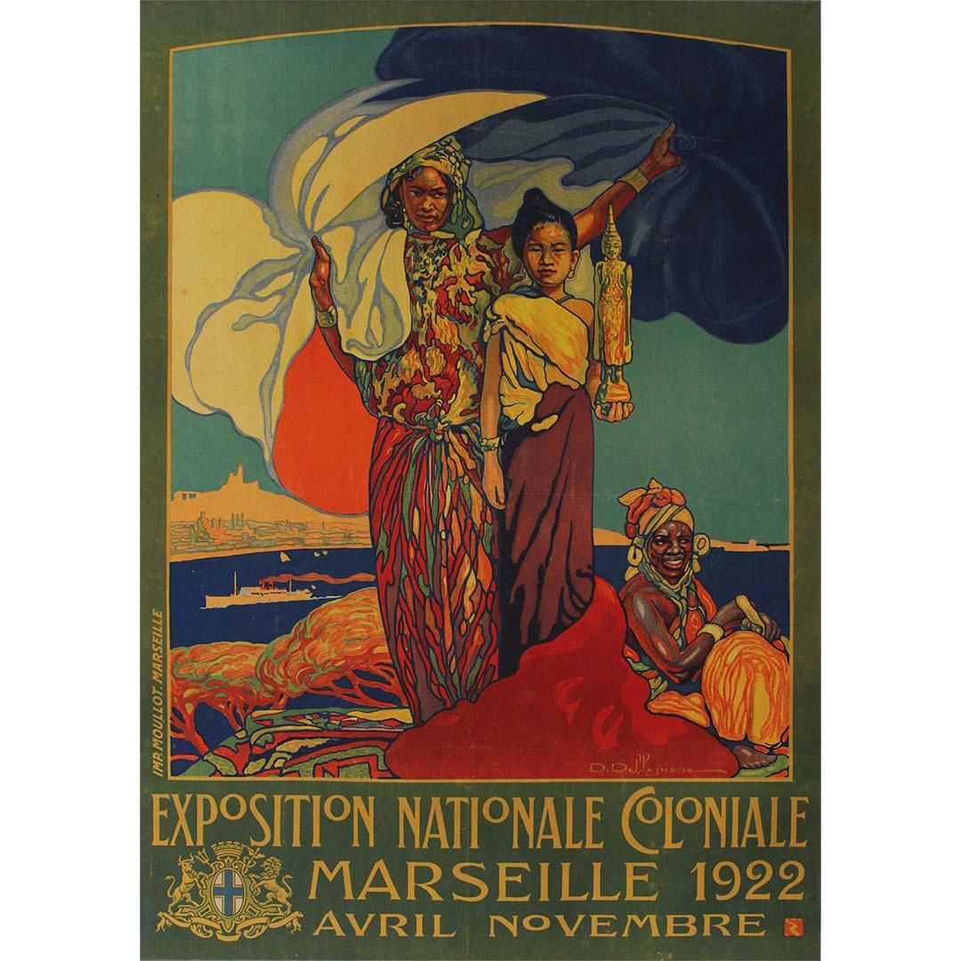 1922 original poster for the Exposition Nationale Coloniale in Marseille - Print by David Dellepiane