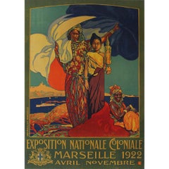 Affiche originale de 1922 pour l'Exposition nationale coloniale de Marseille