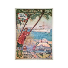 Affiche de voyage originale datant d'environ 1910 pour les Messageries Maritimes - Istanbul