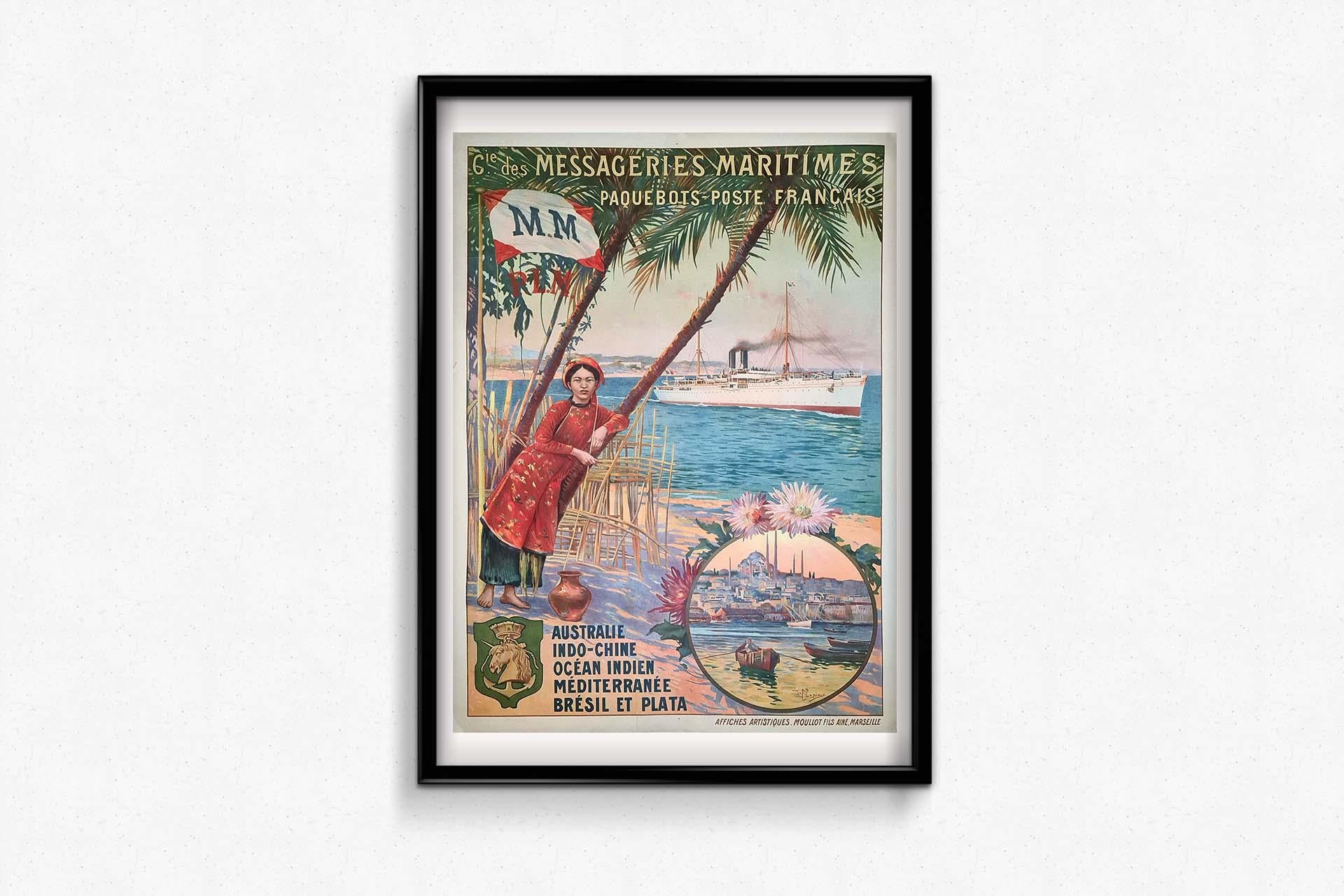 Circa 1910 Original travel poster for the Messageries Maritimes - Istanbul 1