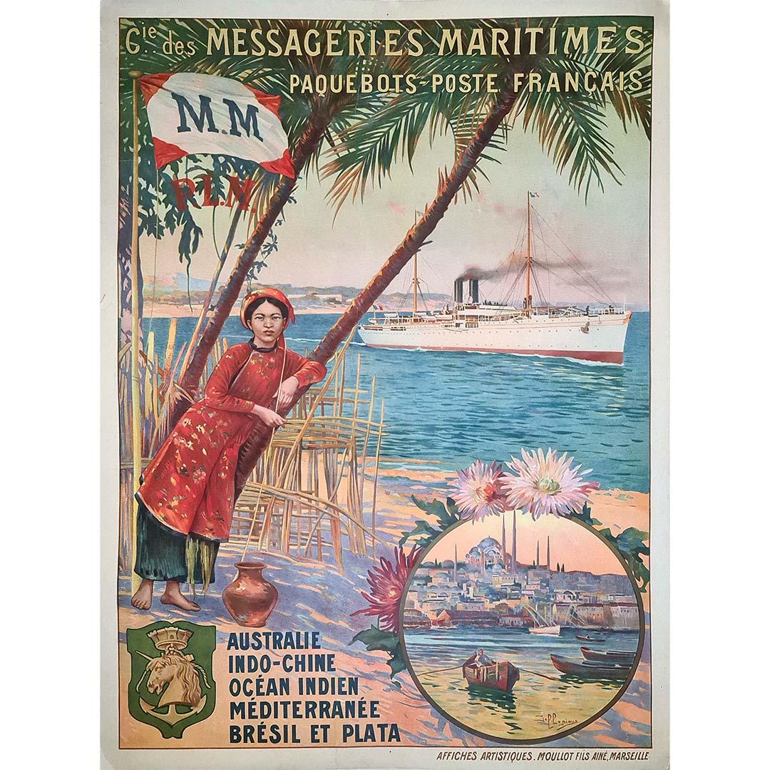 Circa 1910 Original travel poster for the Messageries Maritimes - Istanbul - Print by David Dellepiane
