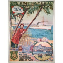Circa 1910 Original travel poster for the Messageries Maritimes - Istanbul