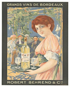 Grands Vins de Bordeaux original French wine Antique poster