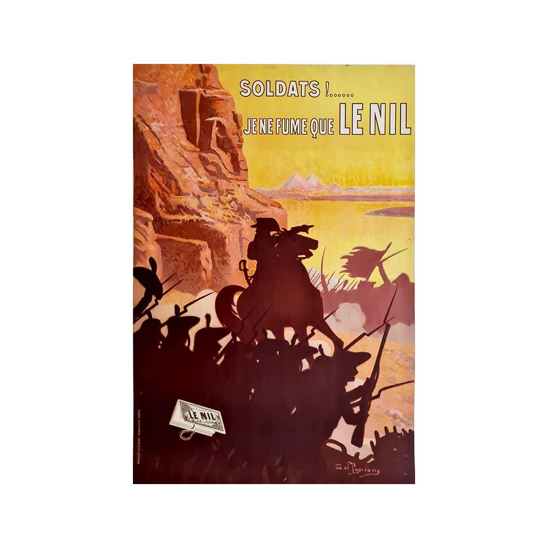 Manifesto pubblicitario originale di Dellepiane - Soldats !... je ne fume que Le Nil - Print di David Dellepiane