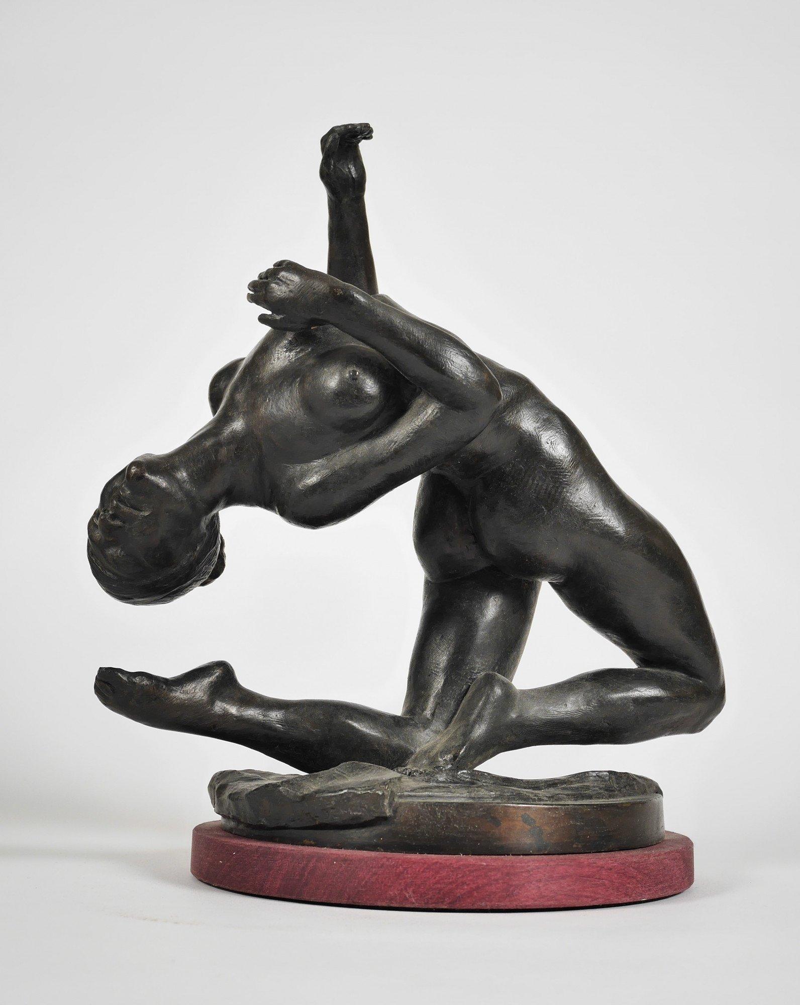 Nude Sculpture de David Deming - Desnudo contorsionista, Bronce de mujer desnuda del siglo XX, Artista de Cleveland