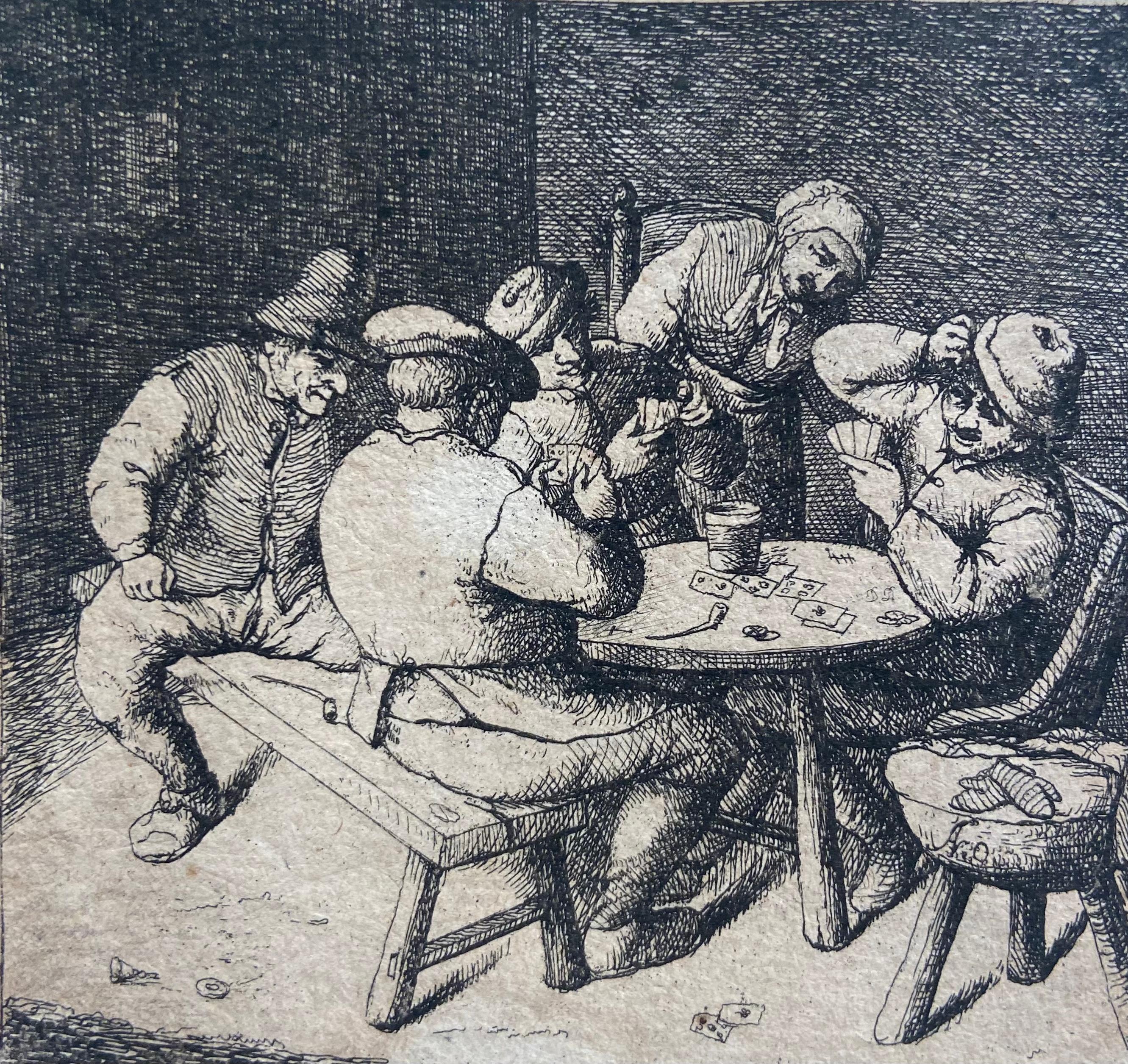 David Deuchar Interior Print - The Card Players, Late 18th Century British Etching