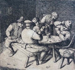 Antique The Card Players, Late 18th Century British Etching