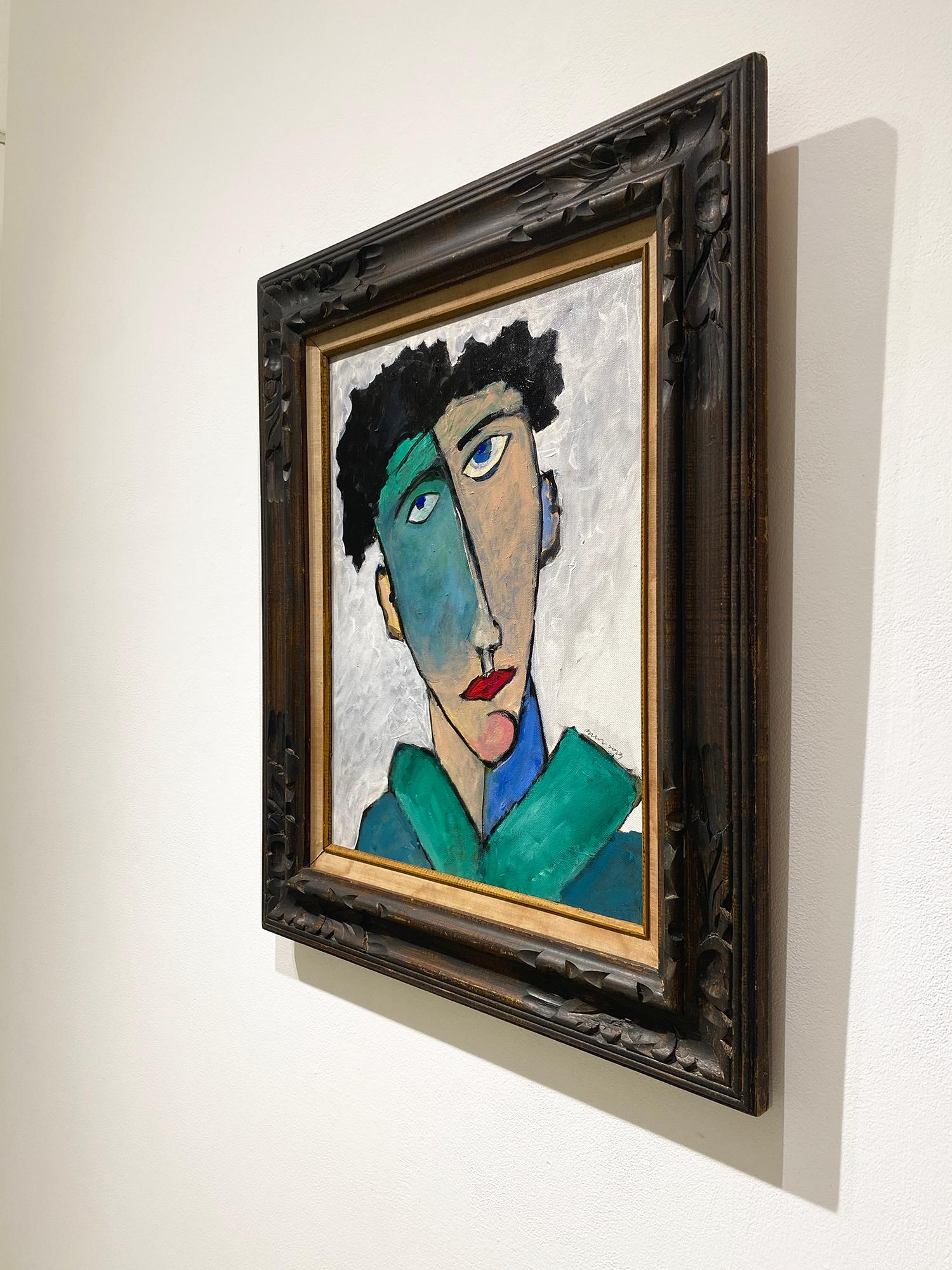 Porträt III (Fauvistisch, Modigliani inspiriertes, abstraktes Porträt in antikem Rahmen) (Fauvismus), Painting, von David Dew Bruner