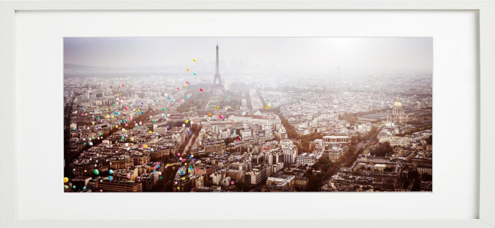 Balloons over Paris (France) - aerial view of Paris with Eiffel Tower balloons  - Contemporary Photograph by David Drebin