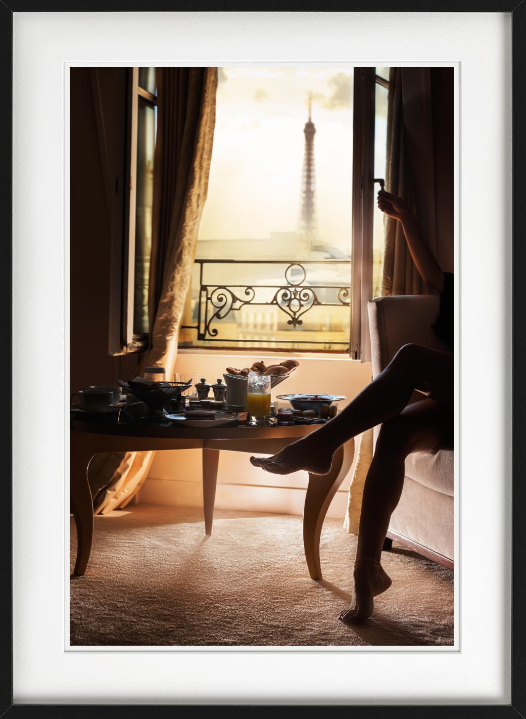 Breakfast in Paris, Balkony View of the Eiffel Tower, Fine Art Photography, 2025 For Sale 1