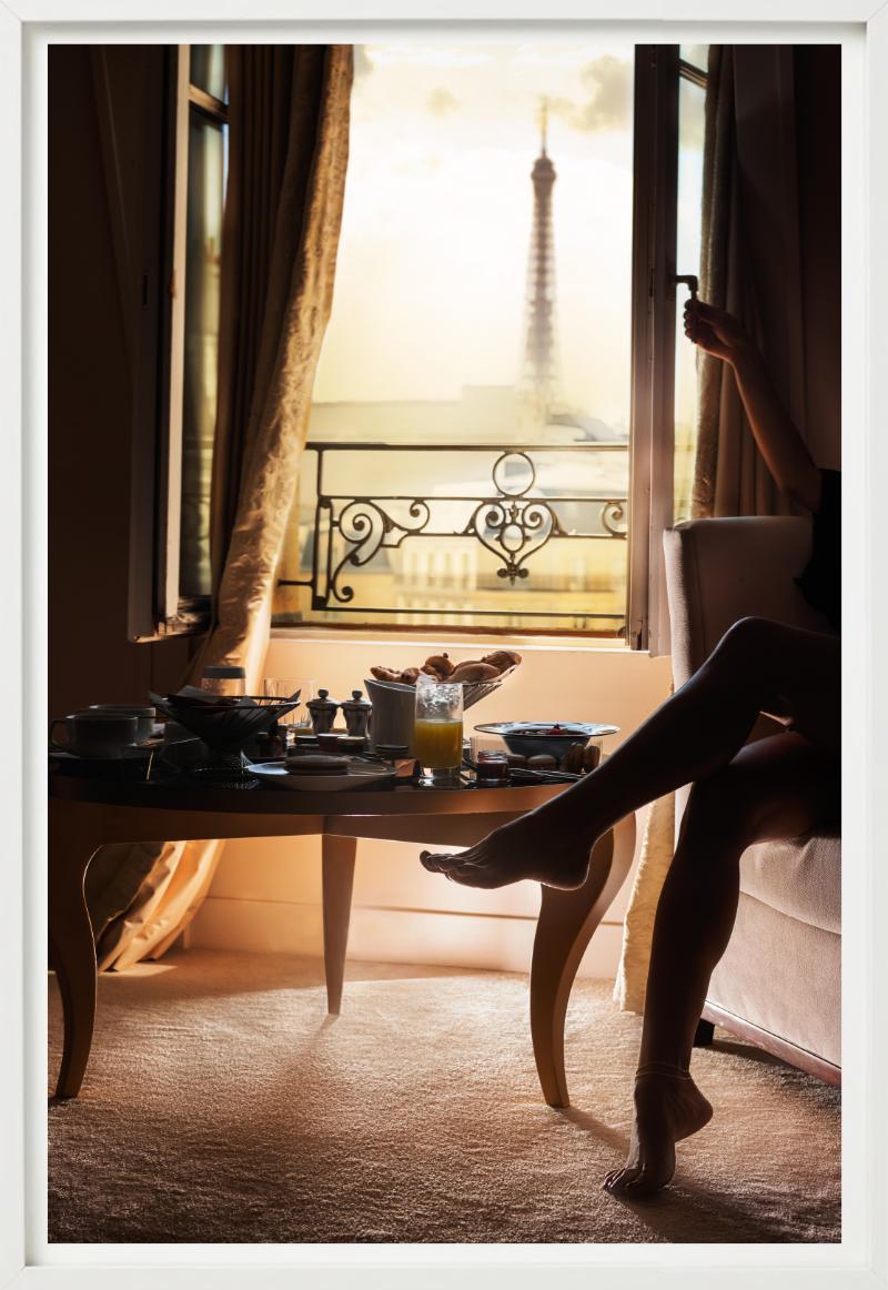 Breakfast in Paris, Balkony View of the Eiffel Tower, Fine Art Photography, 2025 For Sale 2