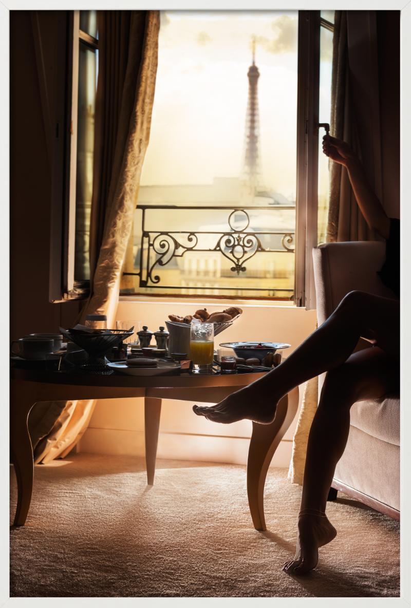 Breakfast in Paris, Balkony View of the Eiffel Tower, Fine Art Photography, 2025 For Sale 3