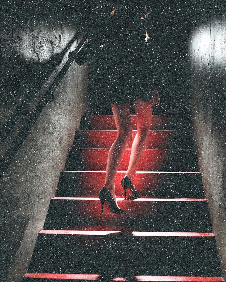 David Drebin Portrait Photograph – DAVID DREBIN Mädchen auf den roten Stufen (Diamond Dust Version)