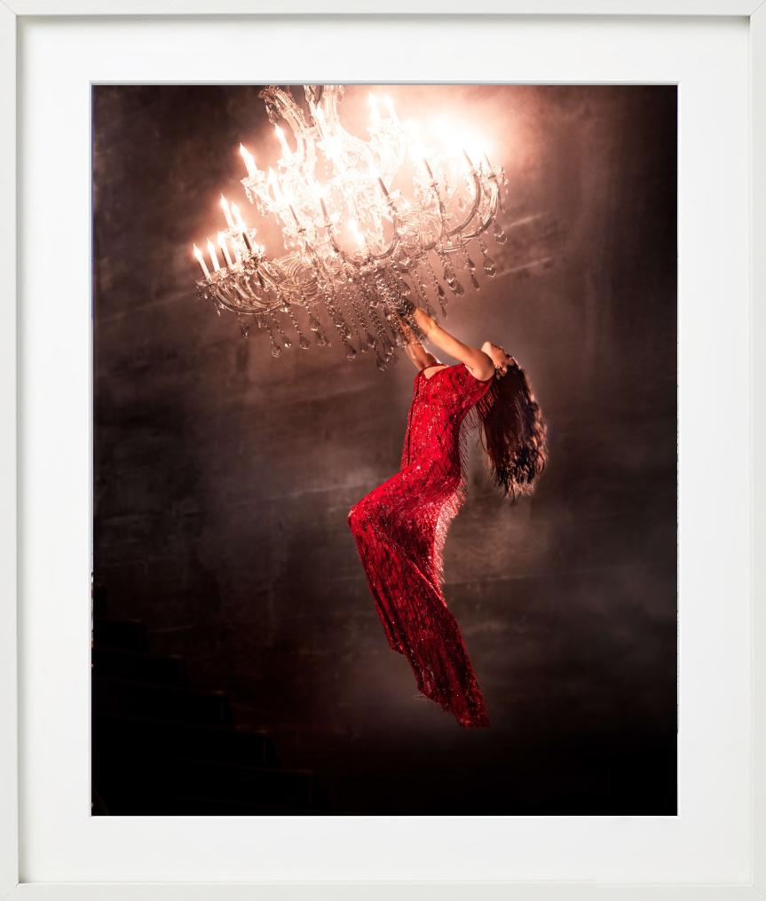 Hanging on, Woman in a red dress, Fine Art Photography, 2020 For Sale 4