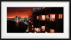 Miami at Night - Illuminated Cityscape along a River, Fine Art Photography, 2009