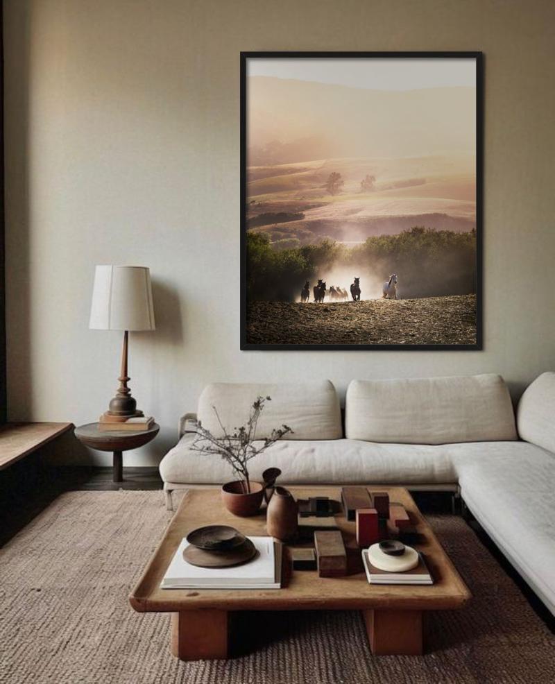 Gloire du matin - Chevaux courant dans le soleil matinal, photographie d'art, 2014. - Contemporain Photograph par David Drebin