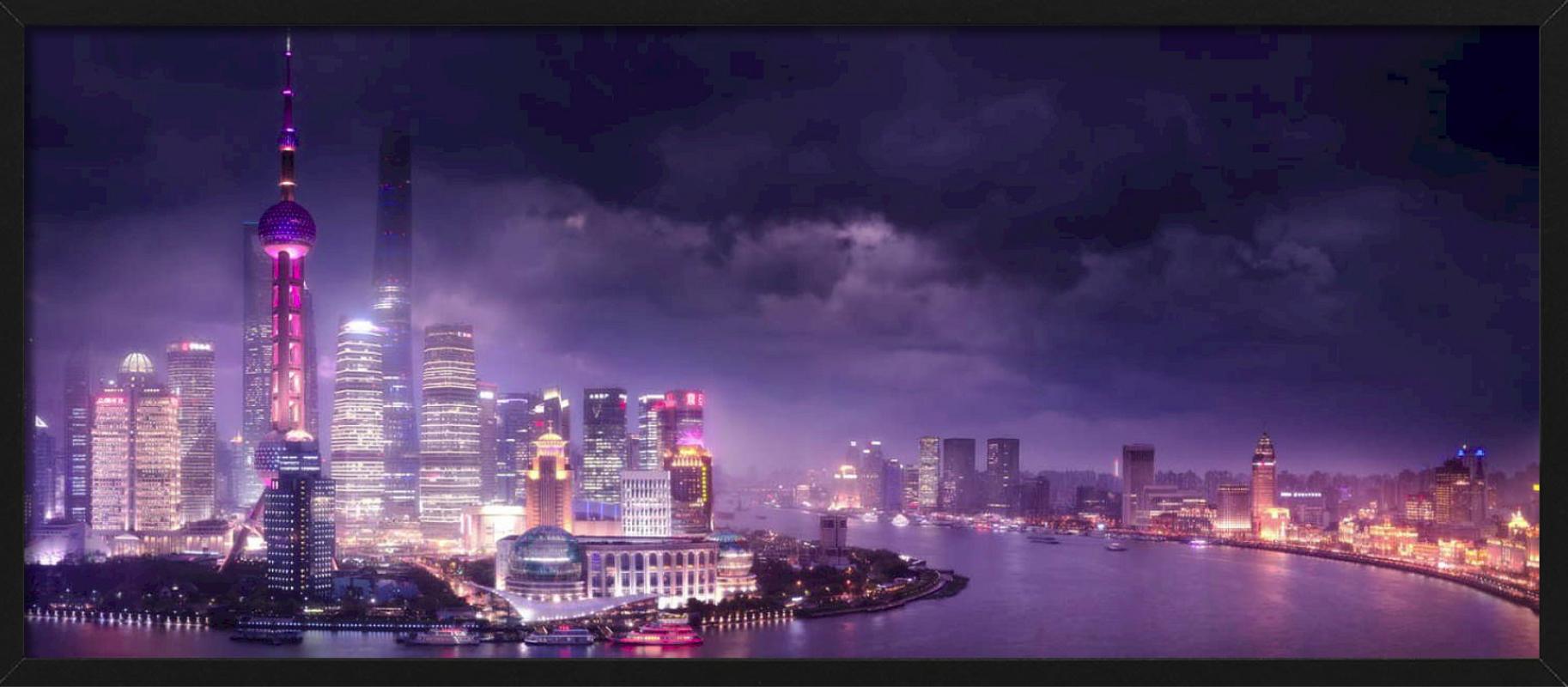 Shanghai Love, Purple Panoramic View of City and Lake, Fine Art Photography 2015 For Sale 3