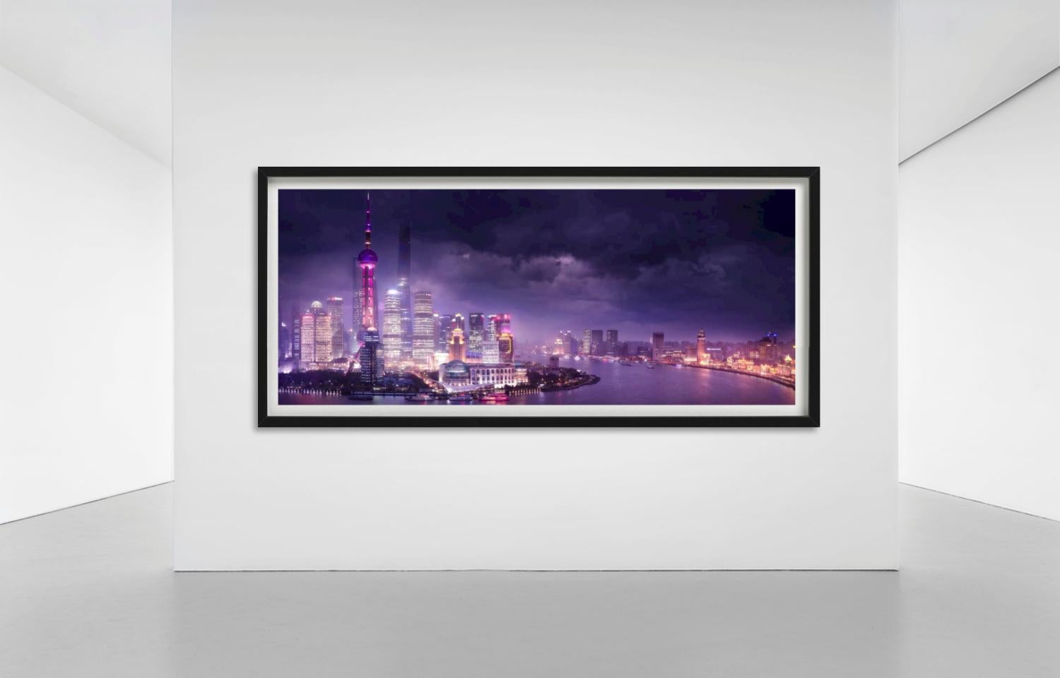 Shanghai Love, Purple Panoramic View of City and Lake, Fine Art Photography 2015 For Sale 7