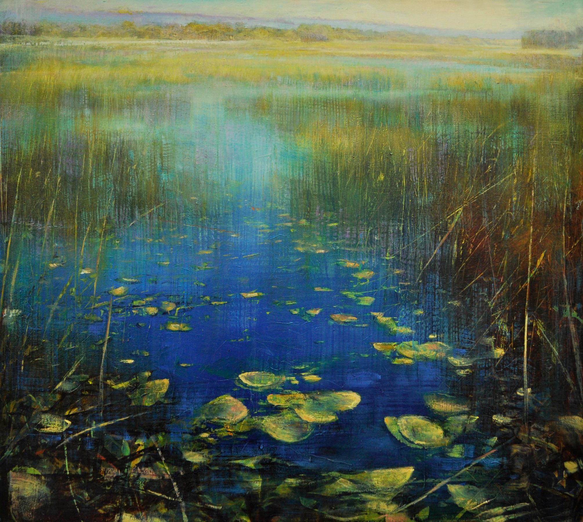 Landscape Painting di David Dunlop - Blu e oro