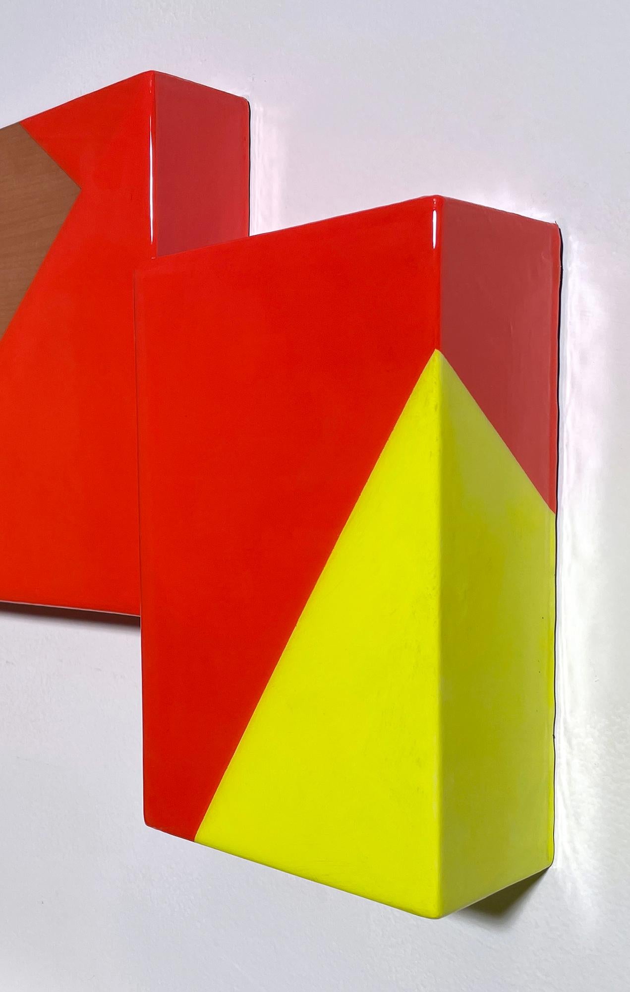 Puzzle 108, minimalist, resin, acrylic, pop art, orange, blue, yellow, abstract - Minimalist Sculpture by David E. Peterson