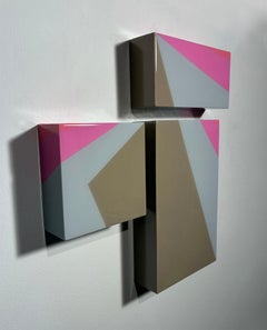 Puzzle final nº 124: Escultura mural abstracta geométrica de 3 piezas de colores por encargo